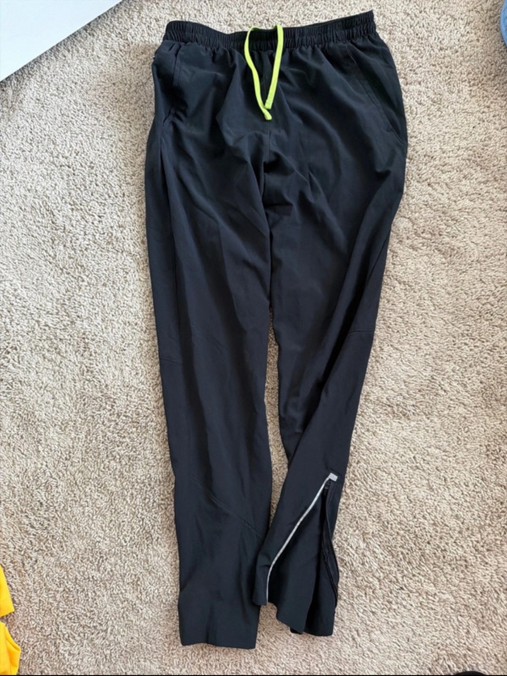 Champion Men's Black Athletic Track Pants with Neon Drawstring M